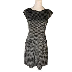 R&K Originals Petite Houndstooth Print Black & Gray Cap Sleeve Dress Size PS
